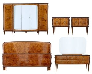 20th Century 1950’s Italian Walnut and Mahogany Bedroom Suite — thumbnail 1