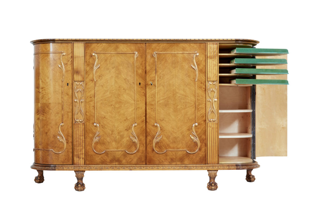 Mid 20th Century Swedish Birch Chippendale Revival Bowfront Sideboard — image 8