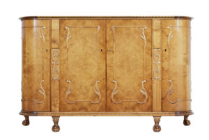 Mid 20th Century Swedish Birch Chippendale Revival Bowfront Sideboard — thumbnail 1