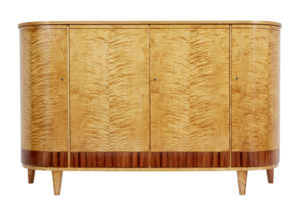 Mid 20th Century Swedish Birch Bowfront Sideboard — thumbnail 1