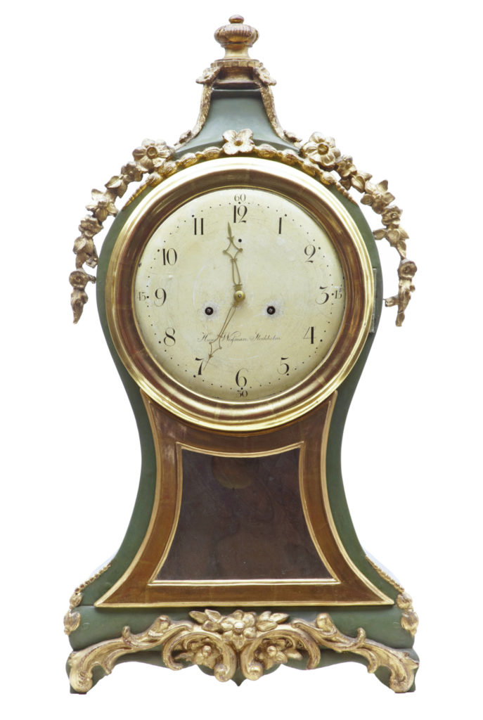 18th Century Swedish Gustavian Gilt and Painted Mantle Clock