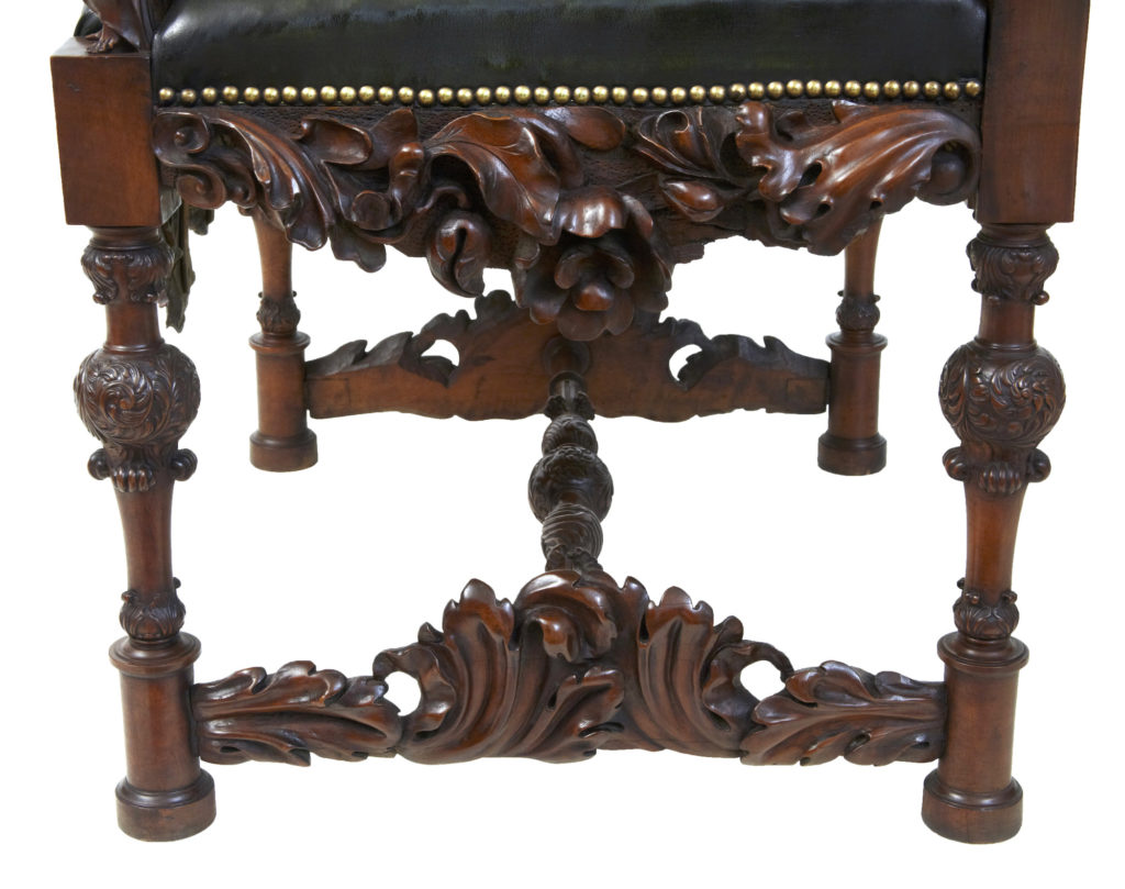 Impressive Pair of 19th Century Carved Walnut Florentine Renaissance Armchairs — image 3