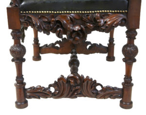 Impressive Pair of 19th Century Carved Walnut Florentine Renaissance Armchairs — thumbnail 3
