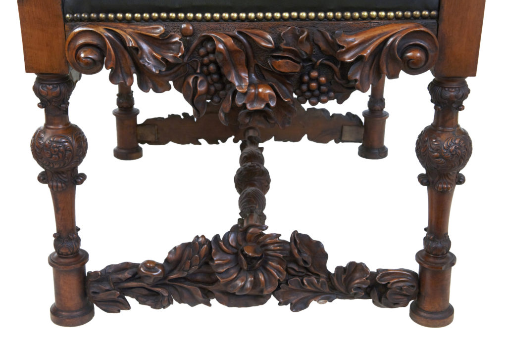 Impressive Pair of 19th Century Carved Walnut Florentine Renaissance Armchairs — image 5