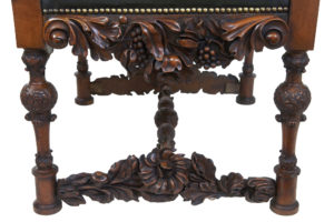Impressive Pair of 19th Century Carved Walnut Florentine Renaissance Armchairs — thumbnail 5