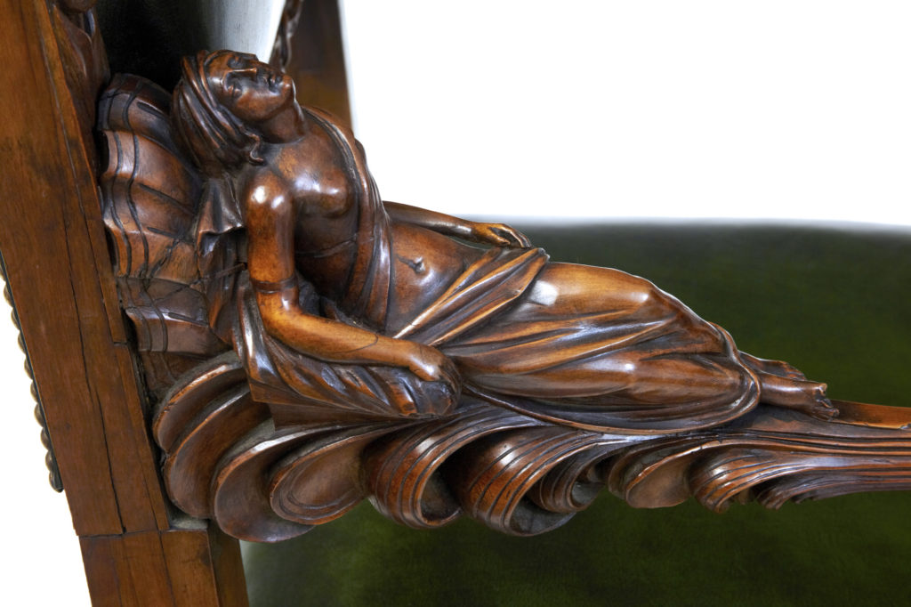 Impressive Pair of 19th Century Carved Walnut Florentine Renaissance Armchairs — image 11