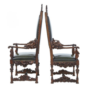 Impressive Pair of 19th Century Carved Walnut Florentine Renaissance Armchairs — thumbnail 13