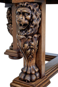 Large 19th Century Carved Lion Head Oak Center Table — thumbnail 2