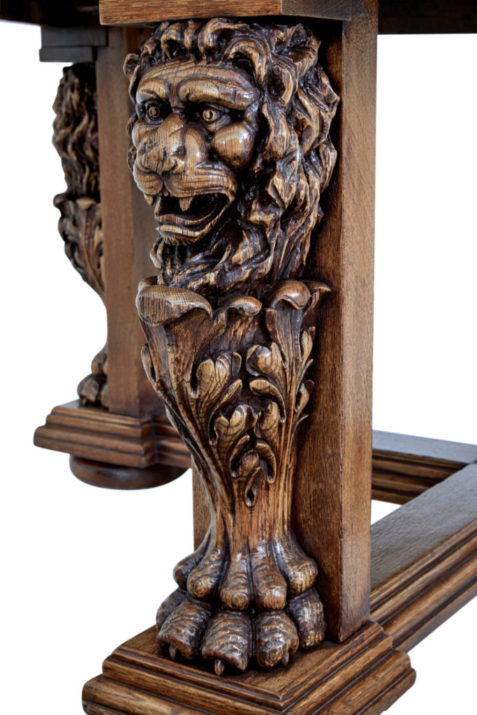 Large 19th Century Carved Lion Head Oak Center Table — image 2