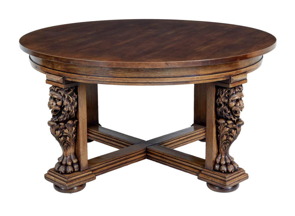 Large 19th Century Carved Lion Head Oak Center Table — image 6