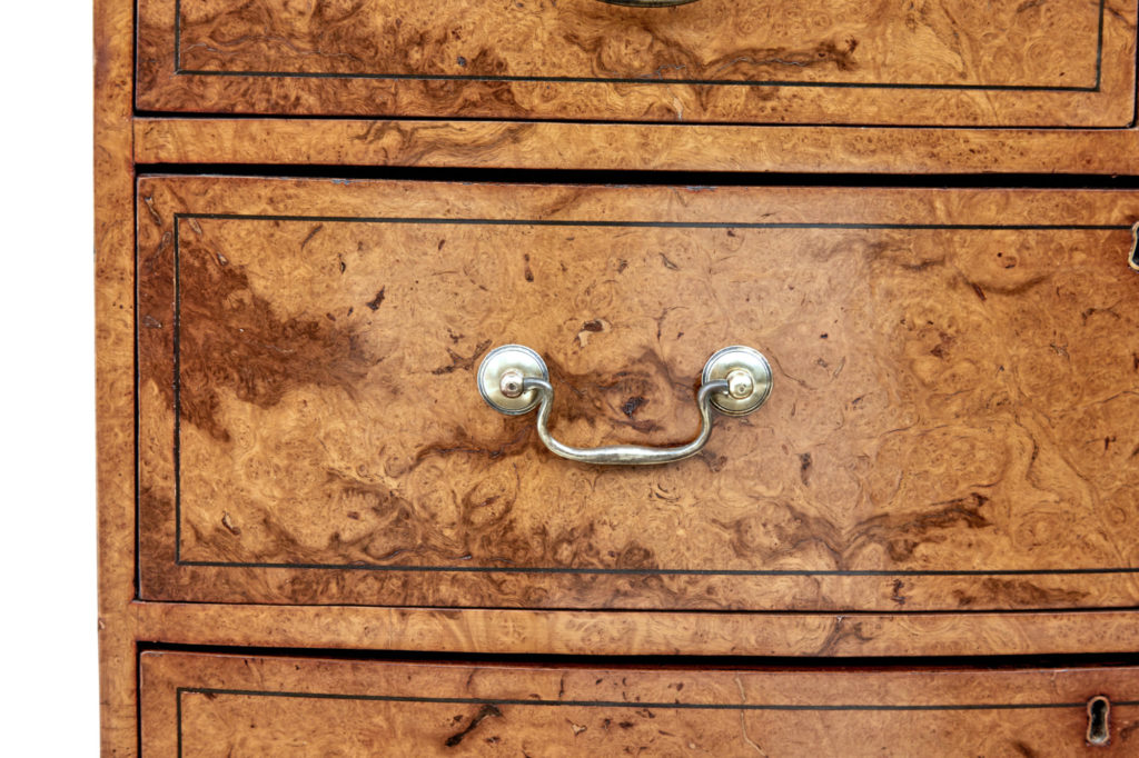 19th Century Burr Walnut Bowfront Chest of Drawers — image 3