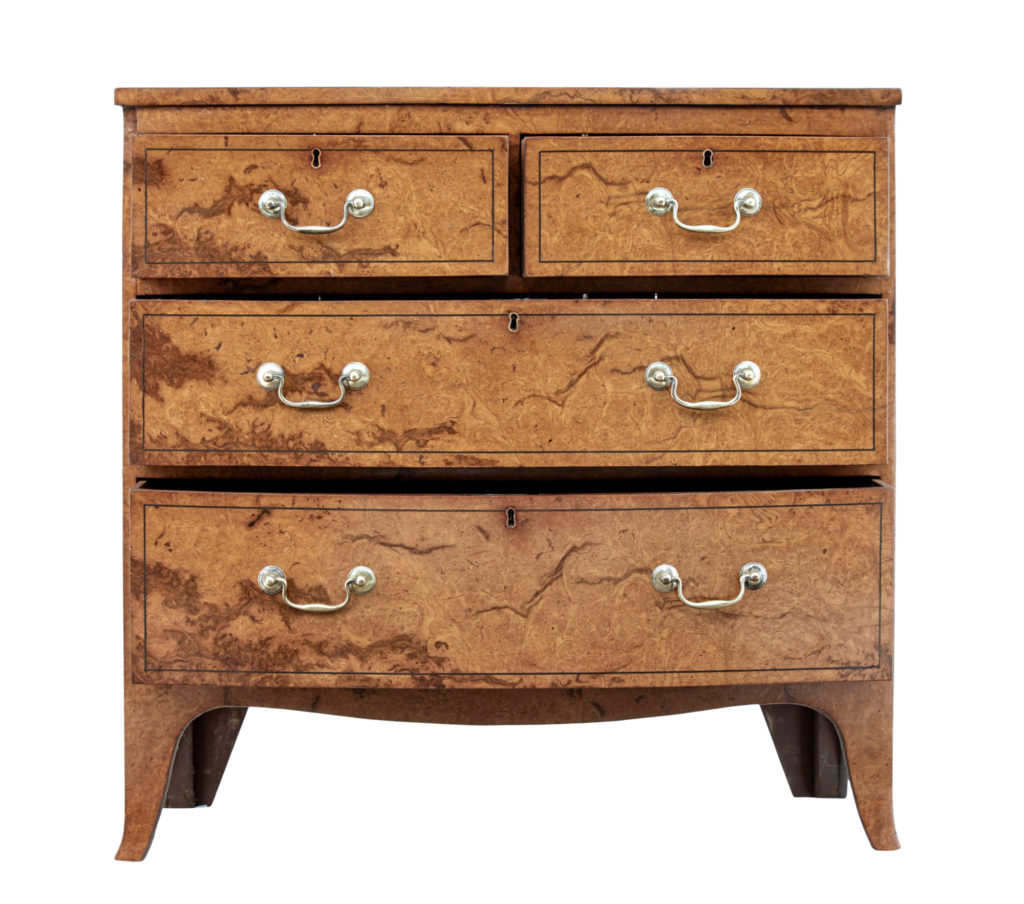 19th Century Burr Walnut Bowfront Chest of Drawers — image 6
