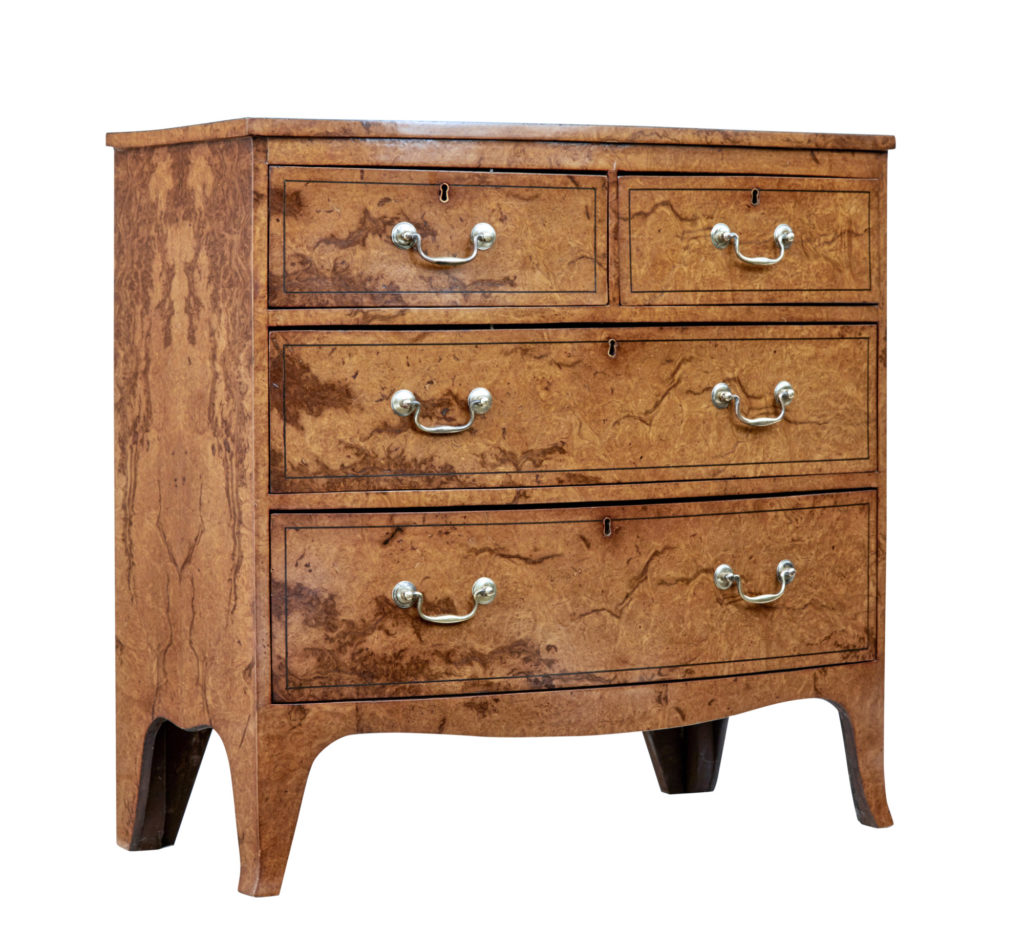 19th Century Burr Walnut Bowfront Chest of Drawers