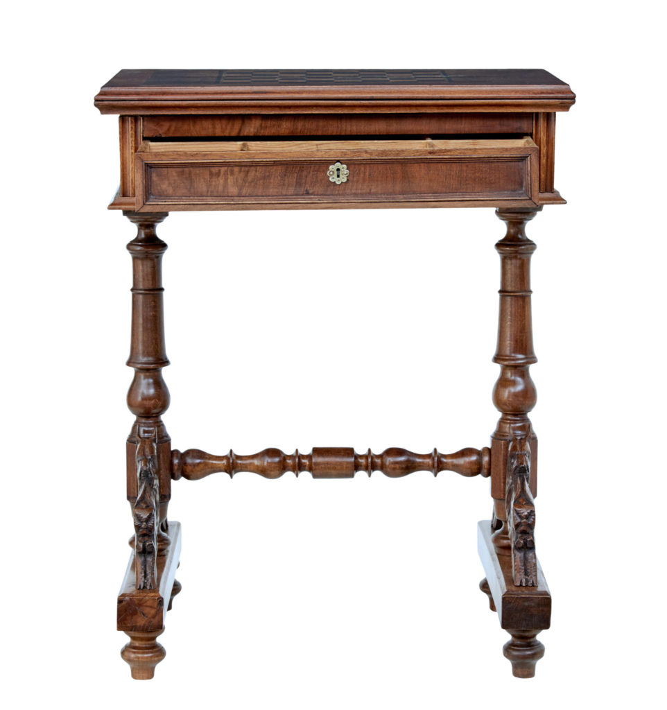 19th Century Carved Walnut Games Table — image 7