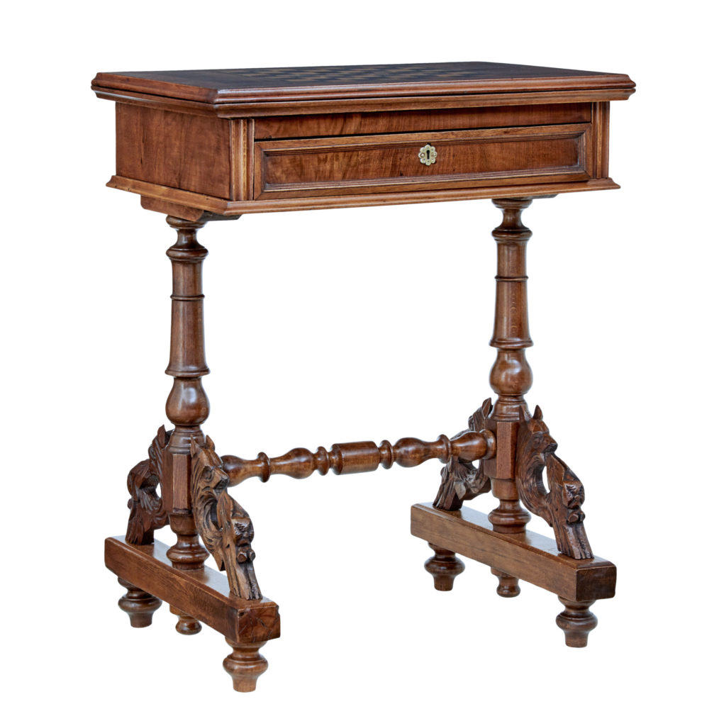 19TH CENTURY CARVED WALNUT GAMES TABLE