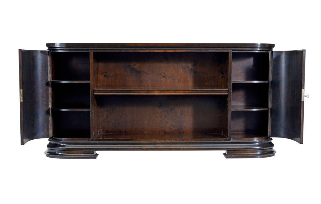 Scandinavian Art Deco Stained Birch Low Open Bookcase — image 7