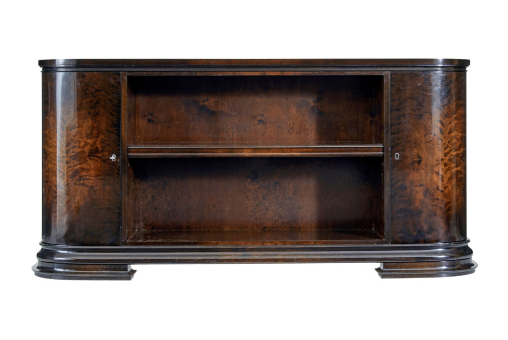 SCANDINAVIAN ART DECO STAINED BIRCH LOW OPEN BOOKCASE