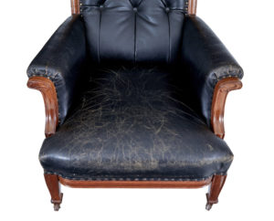 Early 20th Century Art Nouveau Walnut and Leather Armchair — thumbnail 4