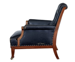 Early 20th Century Art Nouveau Walnut and Leather Armchair — thumbnail 5