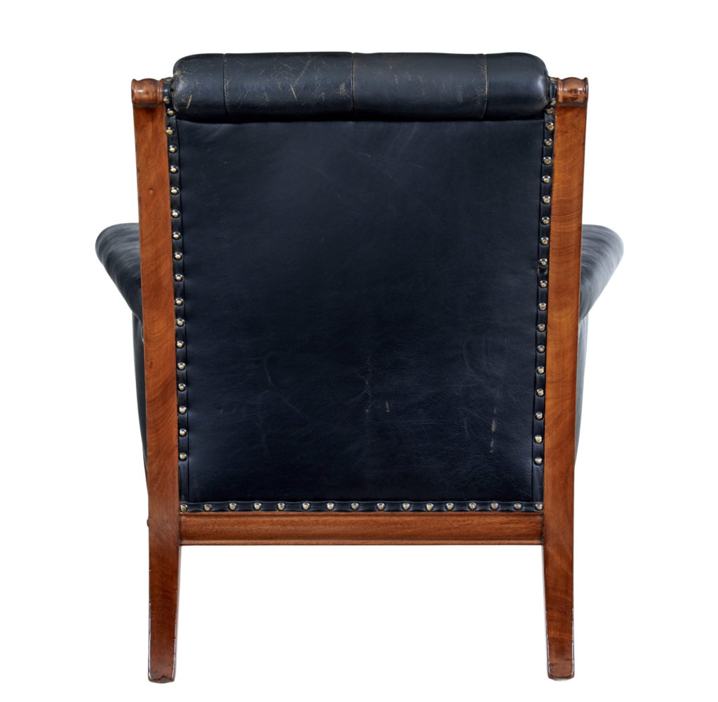 Early 20th Century Art Nouveau Walnut and Leather Armchair — image 6