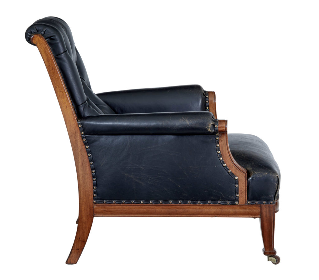 Early 20th Century Art Nouveau Walnut and Leather Armchair — image 7