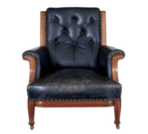Early 20th Century Art Nouveau Walnut and Leather Armchair — thumbnail 8