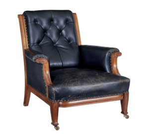 Early 20th Century Art Nouveau Walnut and Leather Armchair — thumbnail 1
