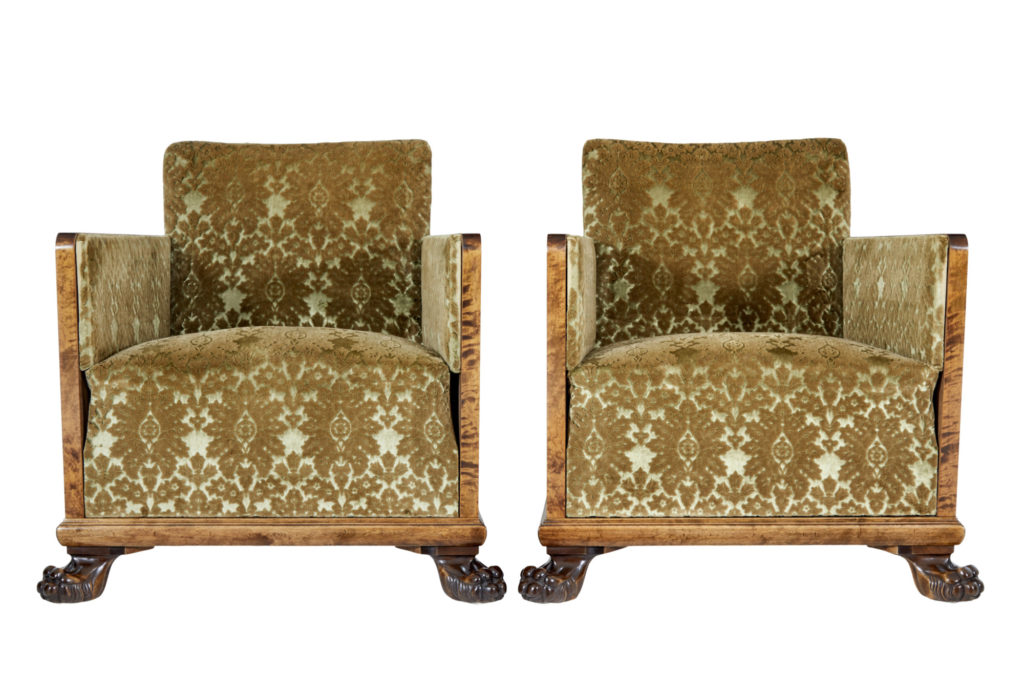 Pair of Scandinavian Art Deco Birch Club Armchairs — image 1