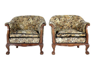 Pair of Early 20th Century Carved Walnut Armchairs — thumbnail 1