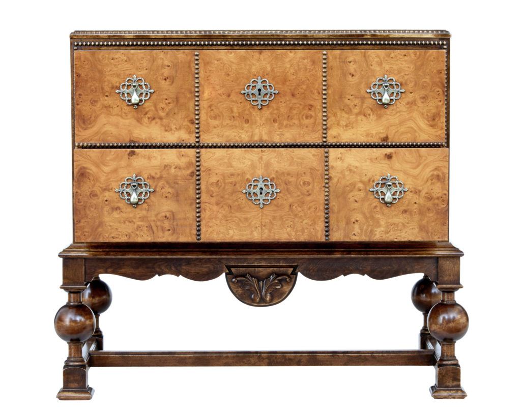 Mid 20th Century Burr Birch Chest of Drawers on Stand — image 6