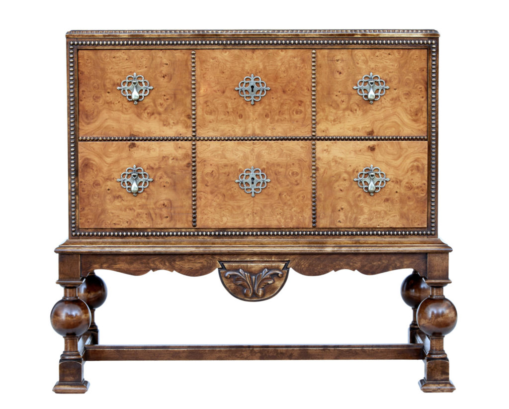 Mid 20th Century Burr Birch Chest of Drawers on Stand — image 7