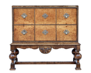 Mid 20th Century Burr Birch Chest of Drawers on Stand — thumbnail 7