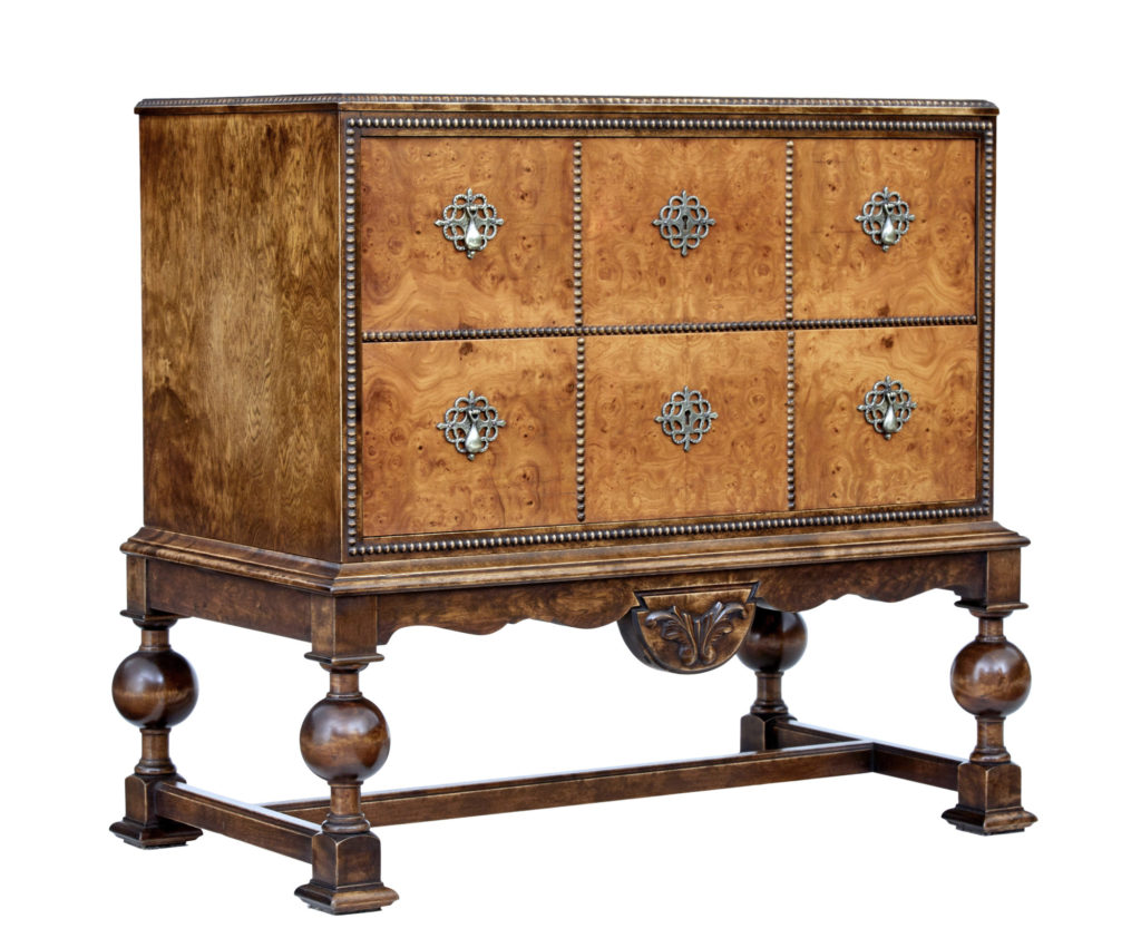 Mid 20th Century Burr Birch Chest of Drawers on Stand — image 1