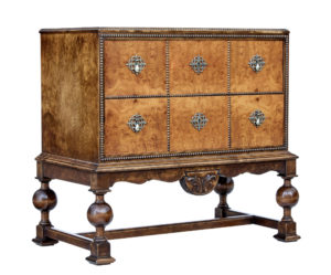 Mid 20th Century Burr Birch Chest of Drawers on Stand — thumbnail 1
