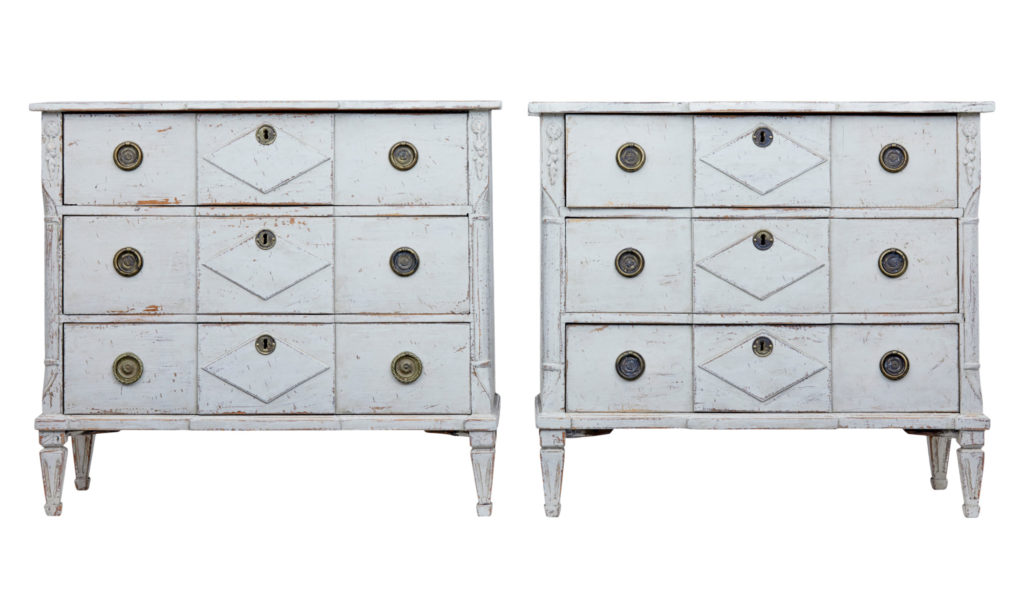 PAIR OF 19TH CENTURY SWEDISH PINE PAINTED CHEST OF DRAWERS