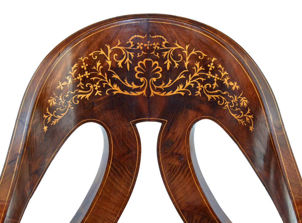 Rare Set of 4 Regency Period Inlaid Mahogany Lounge Chairs — image 2