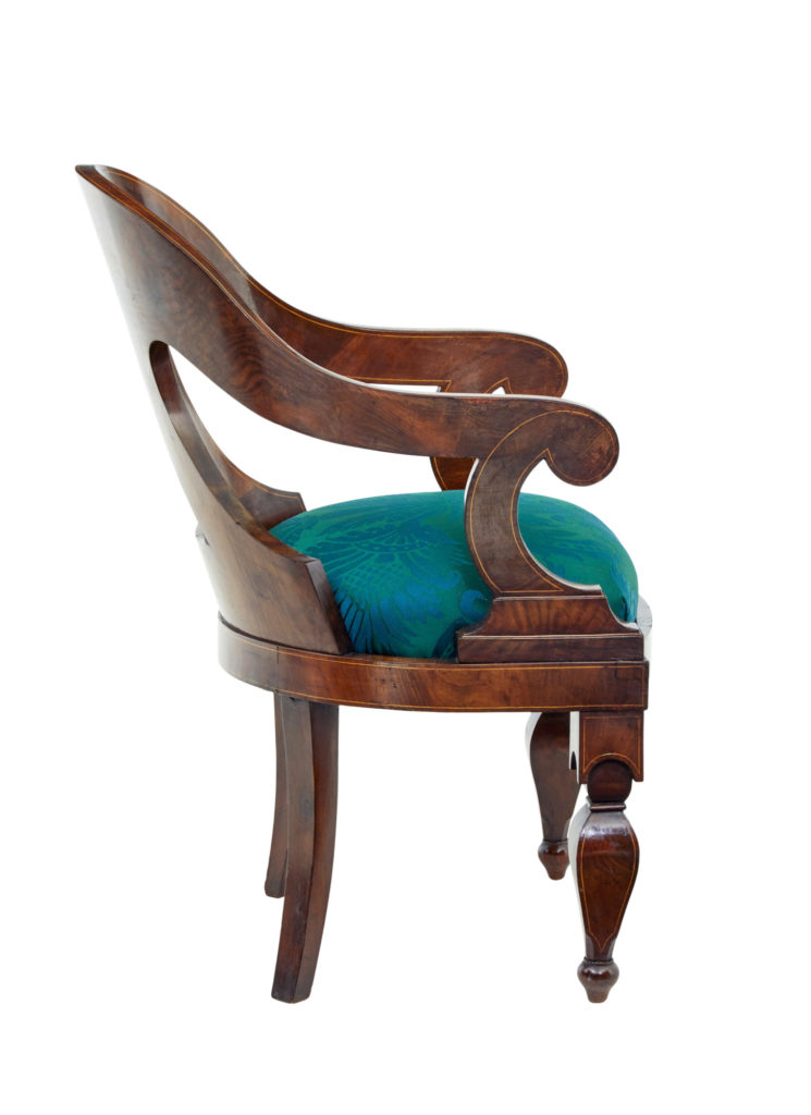Rare Set of 4 Regency Period Inlaid Mahogany Lounge Chairs — image 3