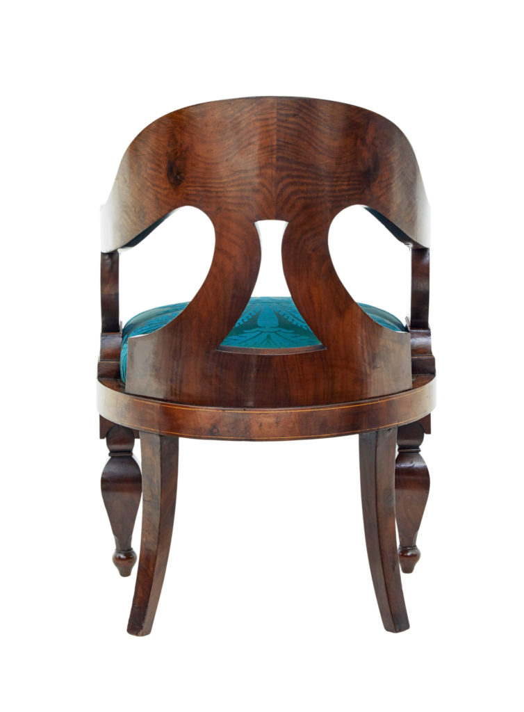 Rare Set of 4 Regency Period Inlaid Mahogany Lounge Chairs — image 4