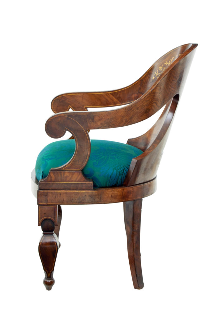 Rare Set of 4 Regency Period Inlaid Mahogany Lounge Chairs — image 5