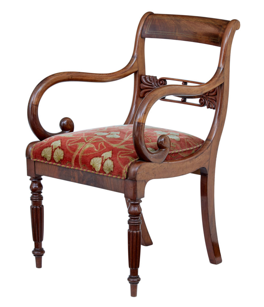 Set of 4 19th Century Danish Flame Mahogany Armchairs — image 7