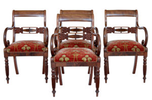 Set of 4 19th Century Danish Flame Mahogany Armchairs — thumbnail 1
