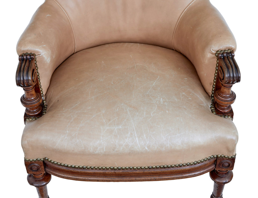 Pair of Late 19th Century Carved Walnut and Leather Armchairs — image 3