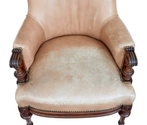 Pair of Late 19th Century Carved Walnut and Leather Armchairs — thumbnail 5