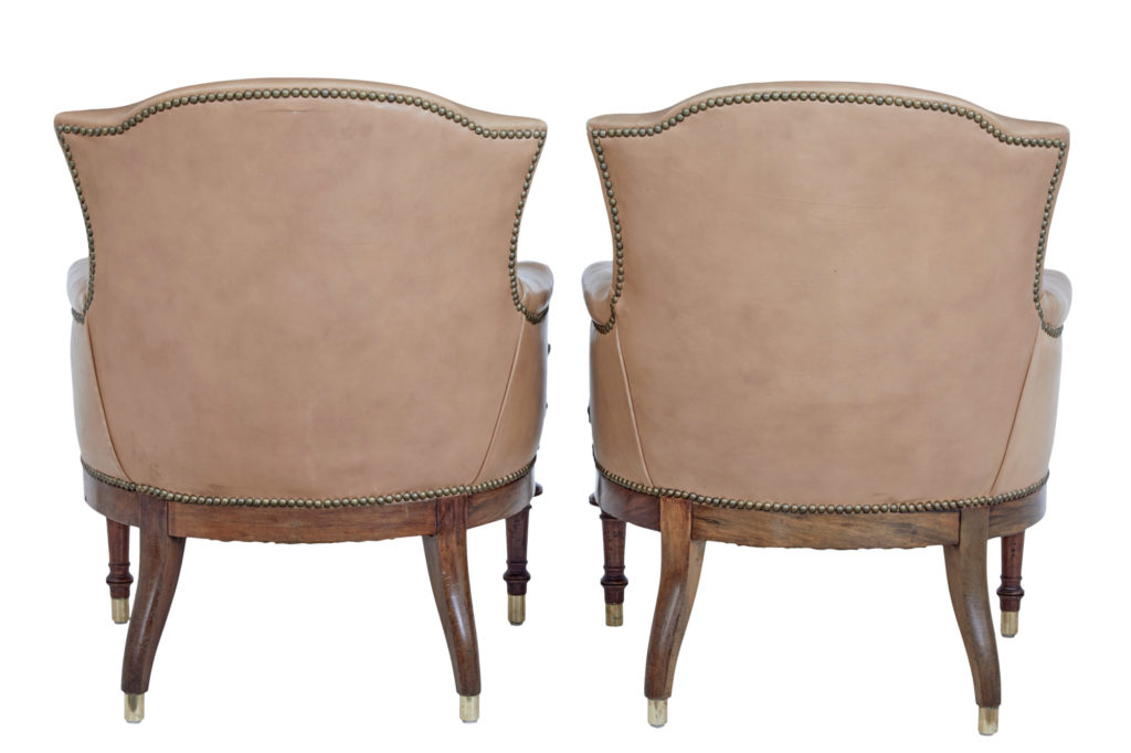 Pair of Late 19th Century Carved Walnut and Leather Armchairs — image 7
