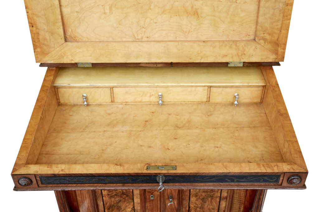 19th Century Carved Burr Walnut Davenport Writing Desk — image 3