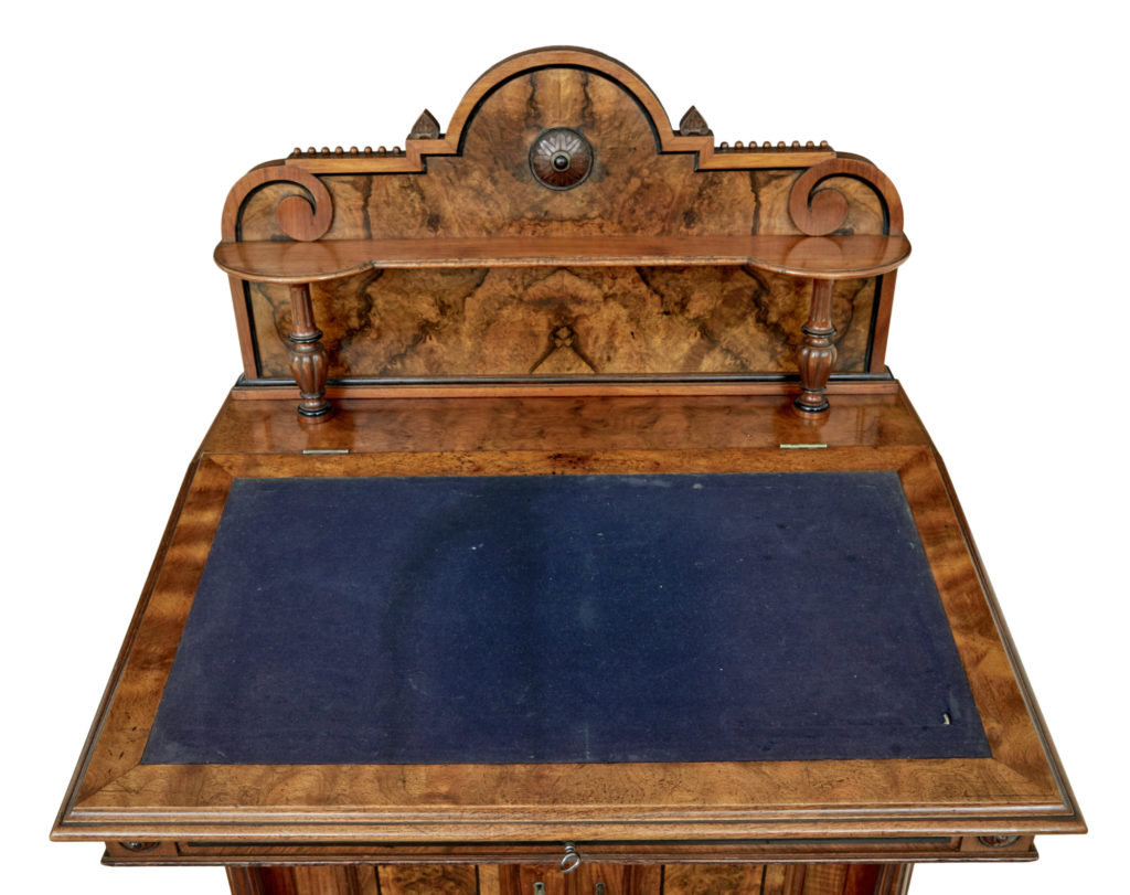 19th Century Carved Burr Walnut Davenport Writing Desk — image 4