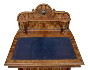 19th Century Carved Burr Walnut Davenport Writing Desk — thumbnail 4
