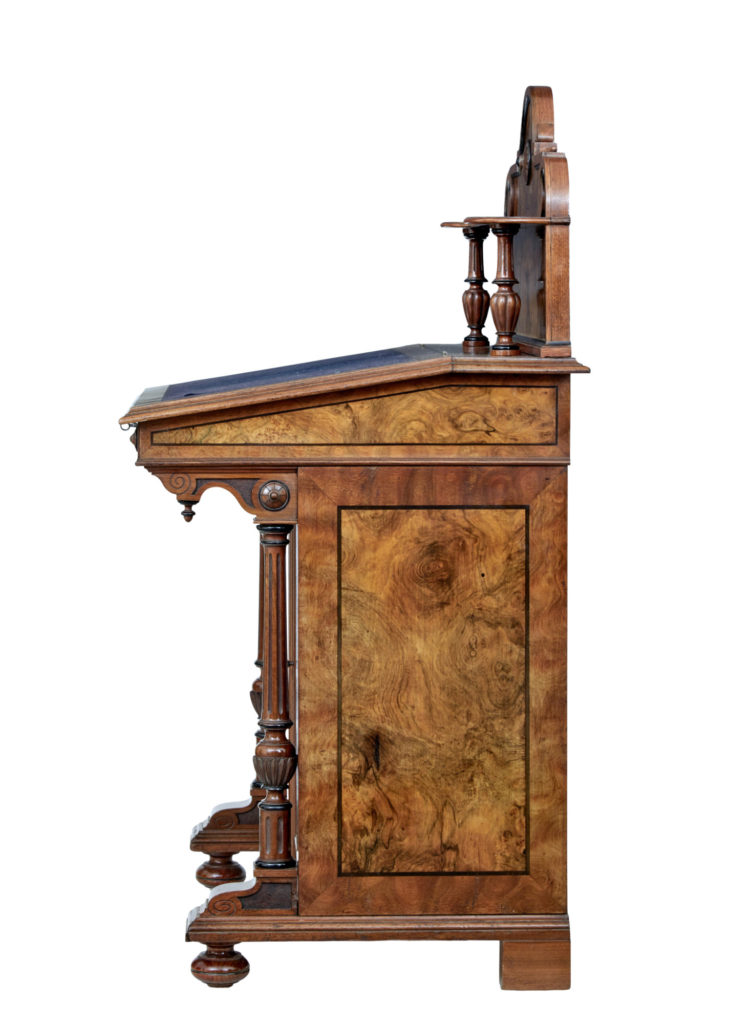 19th Century Carved Burr Walnut Davenport Writing Desk — image 7