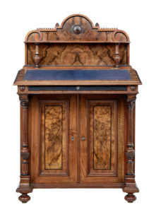 19th Century Carved Burr Walnut Davenport Writing Desk — thumbnail 9