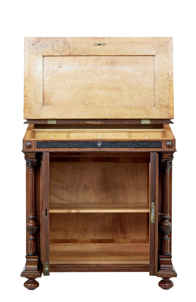 19th Century Carved Burr Walnut Davenport Writing Desk — image 8